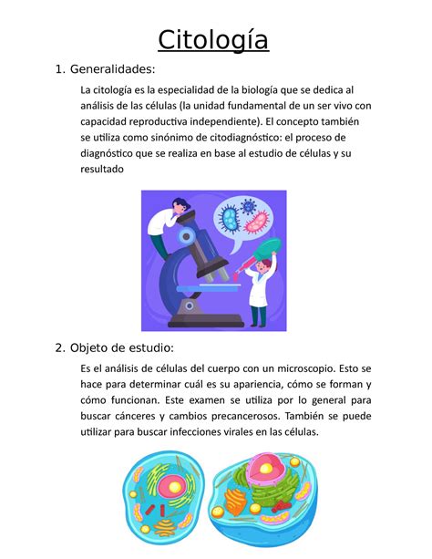 Citología Citologia Citología Generalidades La Citología Es La Especialidad De La Biología