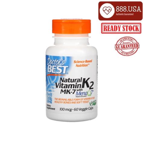 Ready Stock Doctor S Best Natural Vitamin K2 Mk 7 With Menaq7 100 Mcg 60veg Capsules Shopee