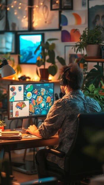 Premium Photo Man Working In A Dark Home Office With A Computer Man