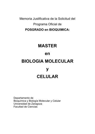 Master En Biologia Molecular Y Celular Facultad De