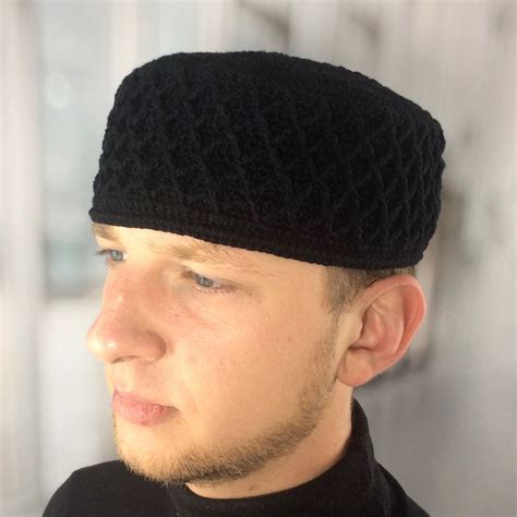 Black Kufi Hat Mens Crochet Muslim Skull Cap For Men Taqiyah Etsy