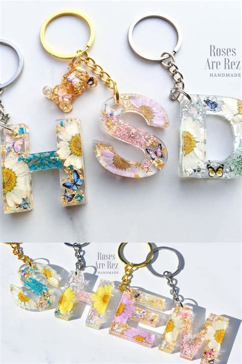 Butterfly Garden Initial Keyring Resin Flower Keychain Resin Jewelry