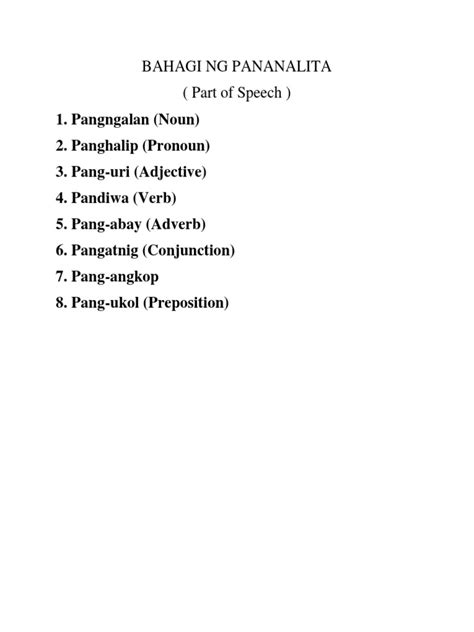 Bahagi Ng Pananalita Pdf