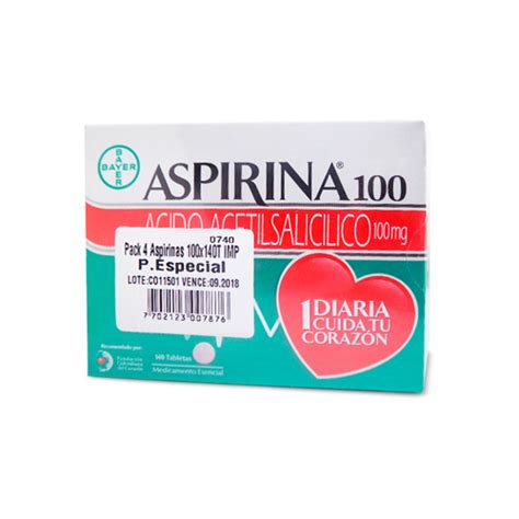 ASPIRINA 100 MG X 140 TAB PACK X 4 CAJAS Farmavida Droguería Online