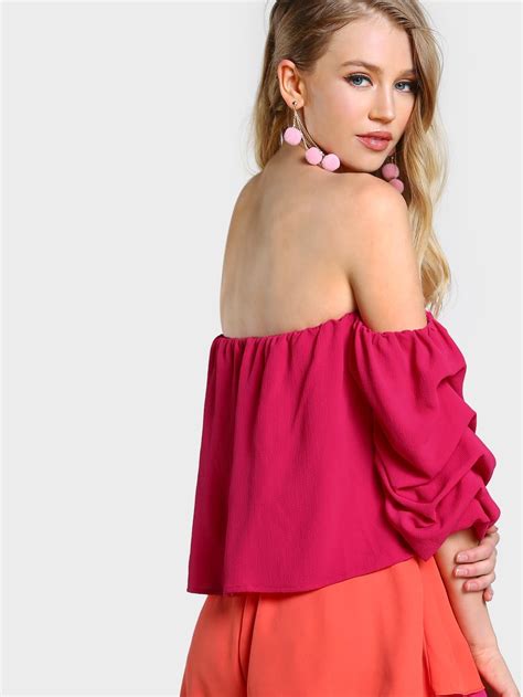 Ruched Sleeve Off Shoulder Top Shein Sheinside