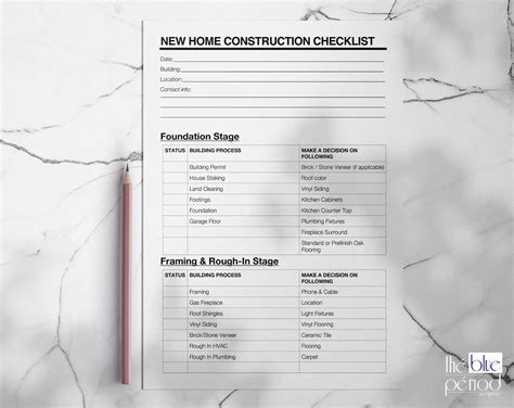 Editable New Home Construction Checklist Etsy