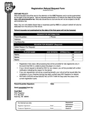 Fillable Online Registration Refund Request Form Sport Ngin Fax Email