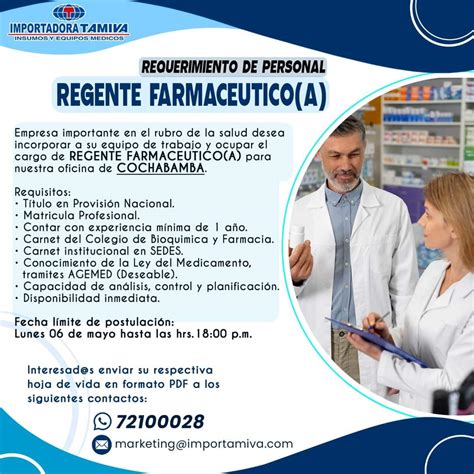 REGENTE FARMACÉUTICO A Trabajando Bolivia