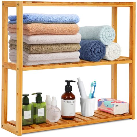 Tier Bamboo Bathroom Shelf Multi Functional Wall Mount Storage Rack