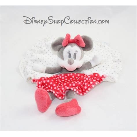 Doudou Plat Minnie Disney Nicotoy Rond Robe Rouge Gris Blanc Pois