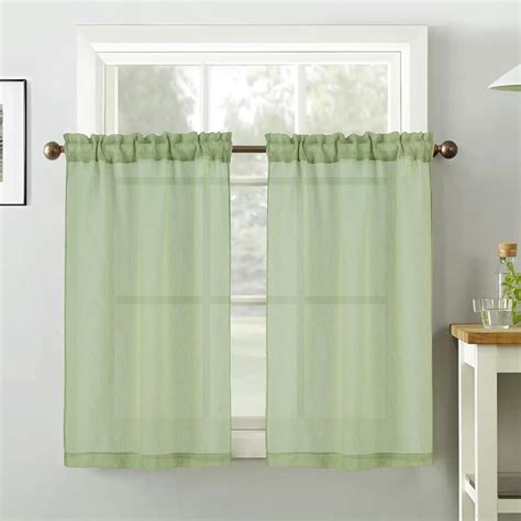 Tony S Collection Light Sage Green Sheer Curtains Linen Texture Rod Pocket Rustic