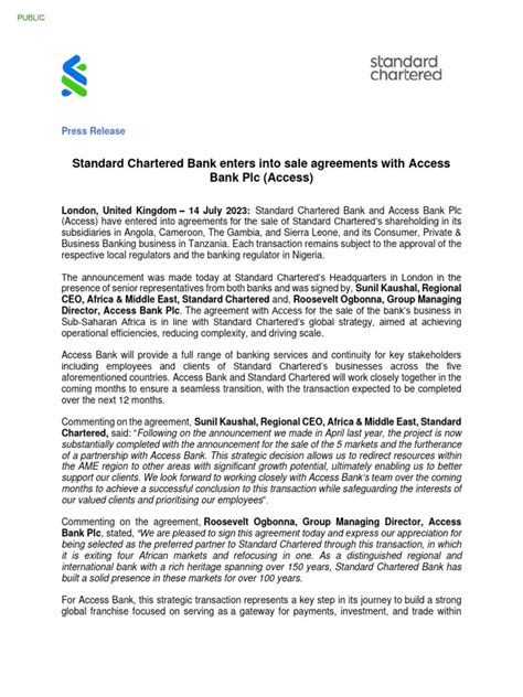 14 07 2023 Standard Chartered Bank Enters Into Sale Agreements With Access Bank Plc Access