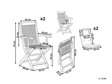 Set Of 2 Garden Folding Chairs With Blue Cushions Maui Uk