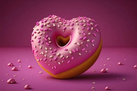 Premium AI Image | A pink donut with pink sprinkles and a heart shaped sprinkles