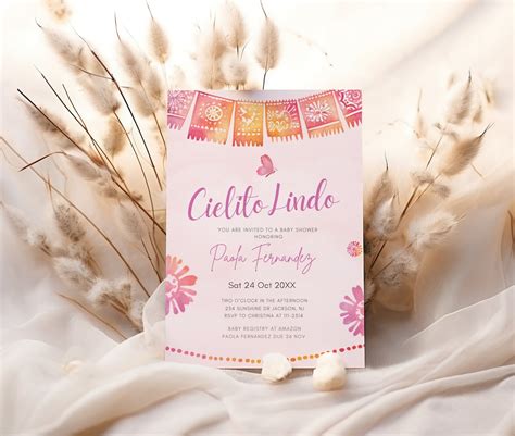 Editable Cielito Lindo Baby Shower Shower Pink Invitation Talavera