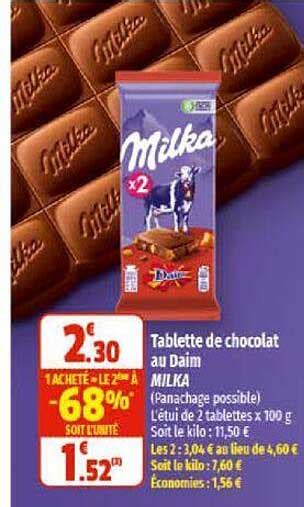 Promo Tablette De Chocolat Au Daim Milka 1 Acheté Le 2ème à 68 chez