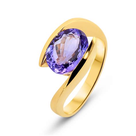 Bague Or Jaune 750 Tanzanite Ovale 10x8mm Ref 41373