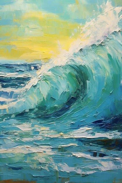 Premium AI Image | Painting of a wave breaking on the beach with a ...