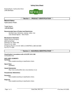 Fillable Online Safety Data Sheet Petroleum Resins Revision 5 Date 25