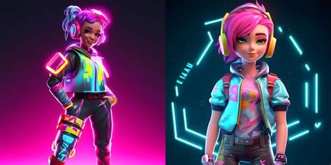 Premium AI Image 3D Cartoon Metaverse Set Character In Vibrant Neon