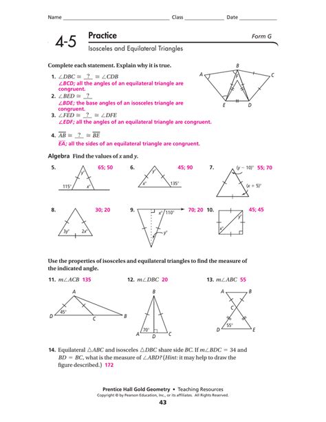 Geometry Isosceles And Equilateral Triangles Worksheet