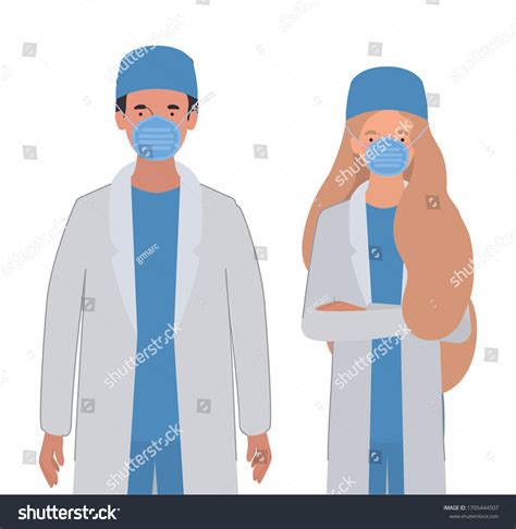 Man Woman Doctor Uniforms Masks Design Stock Vector Royalty Free