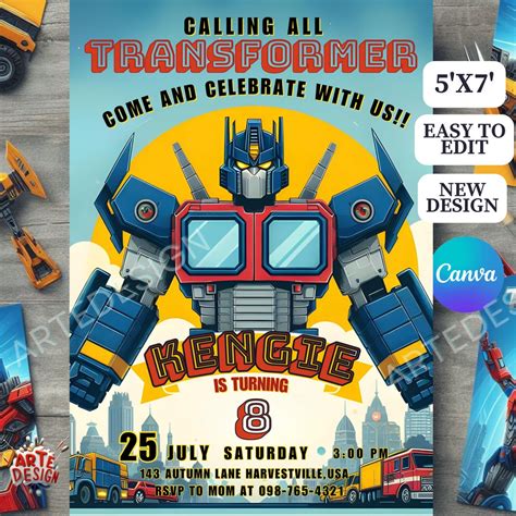 Transformer Birthday Invitation Autobot Birthday Party Invitation