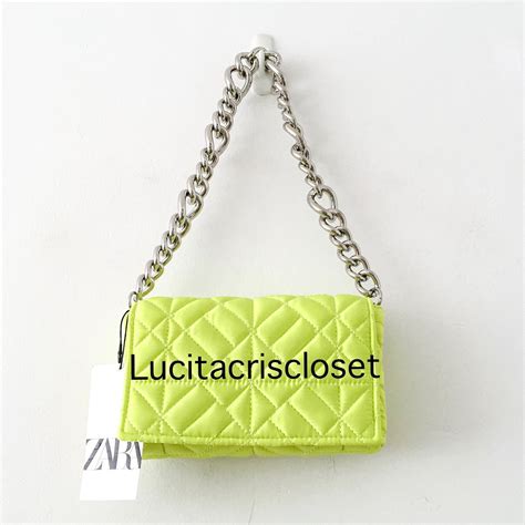 Bolsa Zara De Ombro Acolchoada Amarelo Fluorescente Neon Bolsa De