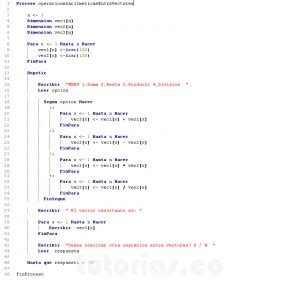 Arreglos Pseint Operaciones Aritmeticas Entre Vectores Tutorias Co