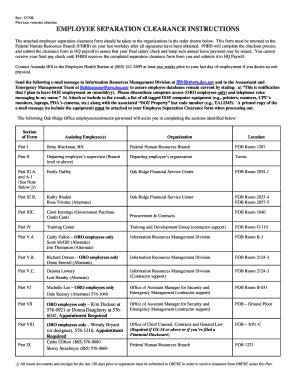 Fillable Online Oro Doe EMPLOYEE SEPARATION CLEARANCE INSTRUCTIONS