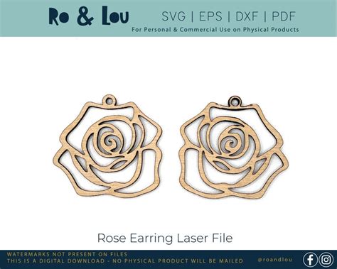 Rose Earrings SVG Rose Laser Cut File Floral Earring Svg Valentine Rose