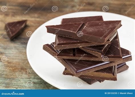 Dark Chocolate Pieces Stock Image Image Of Stack Plate 28133235