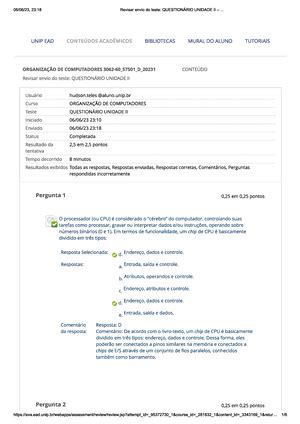 teste Questionário Unidade I Estudos Revisar envio do teste