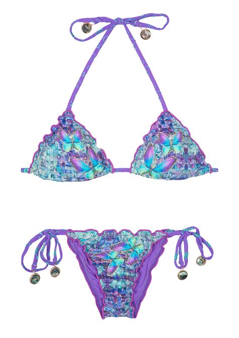 Despi Mauve Scrunch Micro Bikini With Butterflies Papillon