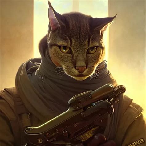 Portrait Painting Of A Friendly Tabaxi Police Officer Stable