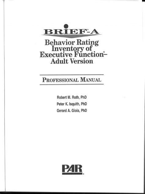 Manual Brief A Behavior Rating Inventory Of Executive Function Pdf