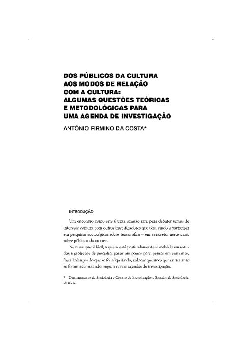 Pdf Costa Af 2004 Dos Públicos Da Cultura Aos Modos De Relação