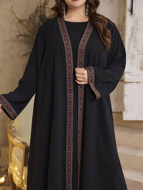 Shein Najma Long Sleeve Lace Trim Abaya Robe Plus Size Abayas Shein Uk