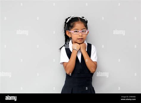 Year Old Latin Brunette Girl With Glasses And Uniform Is Ready To Go Back To School Suffering