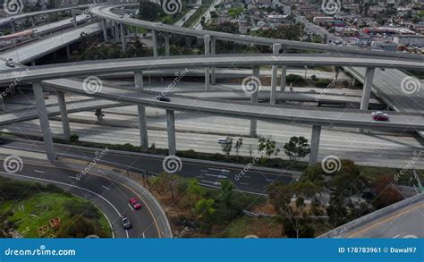 Aerial Flight Lowering Over Judge Pregerson Huge Highway Connection