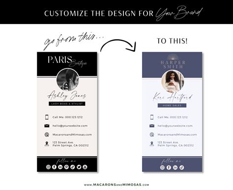 Modern Digital Business Card Template Macarons And Mimosas