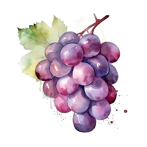 Una Pintura De Acuarela De Uvas Con Una Hoja Foto Premium