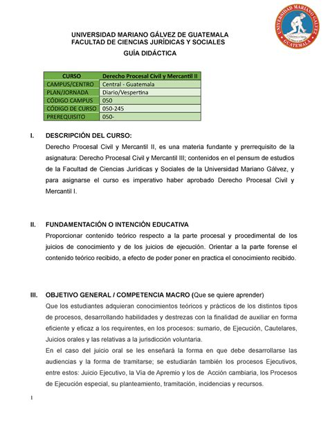 050 245 Derecho Procesal Civil II 1 UNIVERSIDAD MARIANO GÁLVEZ DE