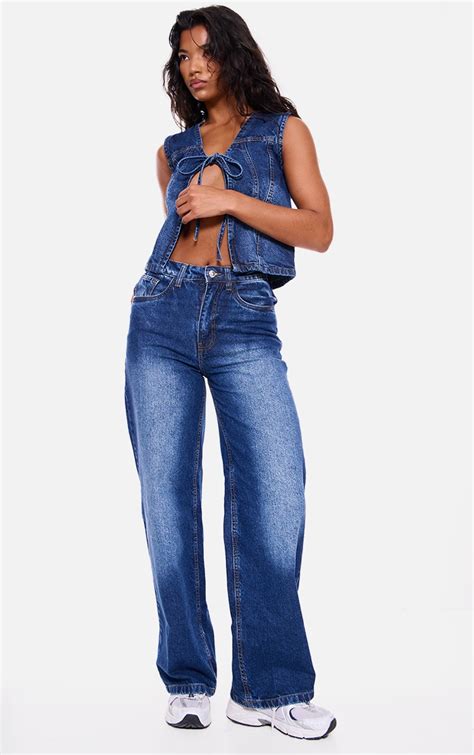 Indigo Straight Leg Denim Jeans Denim Prettylittlething Usa