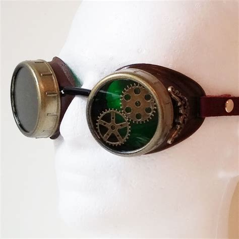 Green Lens Steampunk Goggles with Eye Loupe