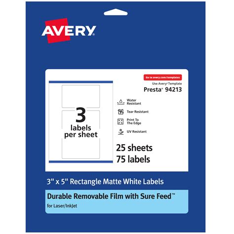 Avery Durable ID Labels With Sure Feed 3 X 5 75 White Labels Print