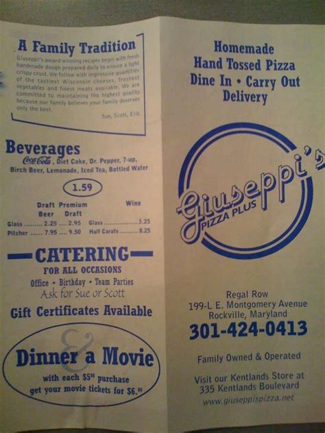 Menu at Giuseppi's Pizza pizzeria, Rockville, 199 E Montgomery Ave L