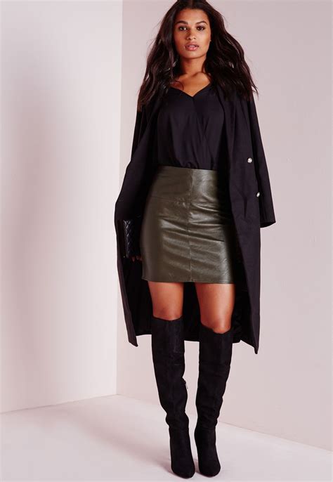 Missguided Faux Leather Mini Skirt Khaki Faux Leather Mini Skirt