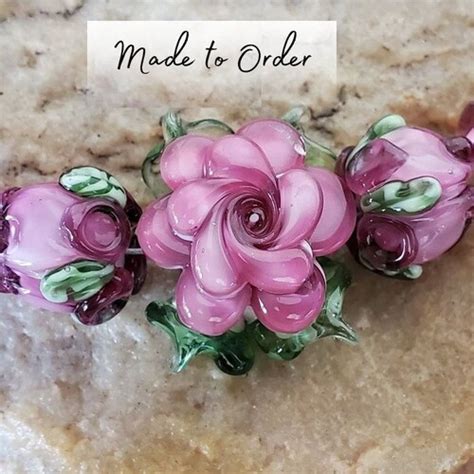 Lampwork Flower Beads Lampwork Glass Beads Pink Rose Beads Etsy