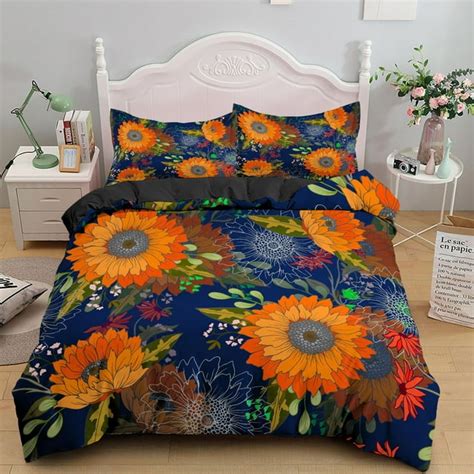 Sunflower Print Duvet Cover Set Design Black Bedding Set Comforter Sets